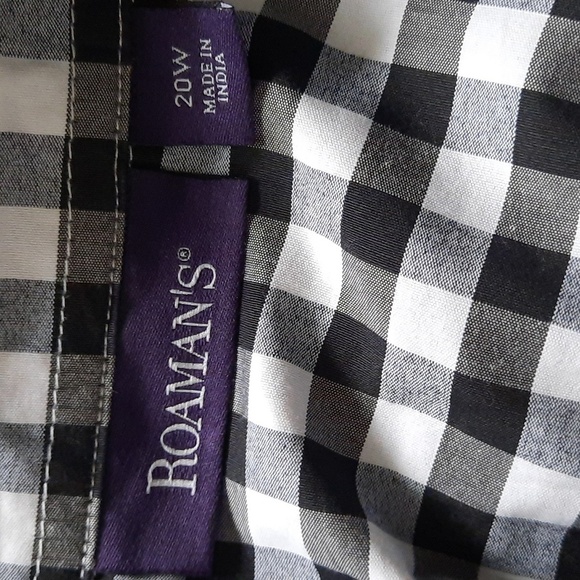 Roman's Short Sleeve Black and White Gingham Plaid Button Up Blouse Size 20 - Picture 5 of 8